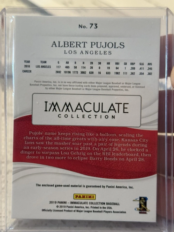 2019 Panini Immaculate коллекция GU реликвия футболки No73: ALBERT PUJOLS /99 - Изображение 2 из 2