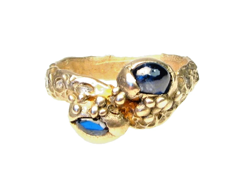 Anel de bronze dourado estilo antigo - Pedra de safira - Tamanho 10 - Imagem 2 de 4