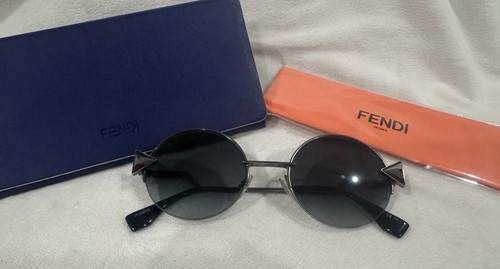 AUTHENTIC FENDI Sunglasses 0243/S 51mm Silver Black Irregular Round Grey Rimless - Picture 13 of 16
