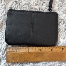 Genuine Leather Coin Pouch Zip Mini Purse Wallet Black Outside Pocket Zipper