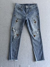 Lucky Brand Ava Skinny Ankle Gallup Embroidered Floral Distressed Jeans Sze 4/27