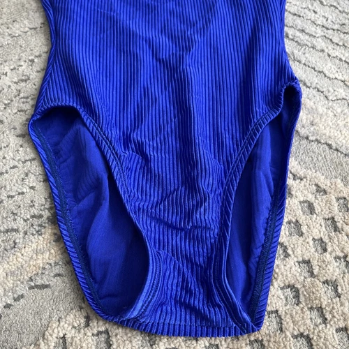 Vtg Catalina Swimsuit Sz 8 Navy Blue Ribbed One Piece Low Back High Cut 80s 90s - Picture 4 of 11