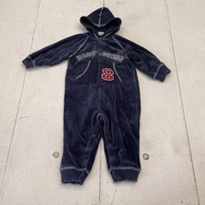 Vintage Guess Coverall Baby Boys 6-9M Blue Velour Hooded Embroidered Romper