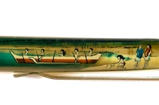 Hawaii Floaty Pen Moving Outrigger Boat People Paddling Beach Shore Vintage