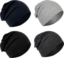 Cotton Slouchy Beanie for Men 4 Packs, Skull Caps Lightweight for Winter, Chemo