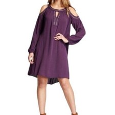 Knox Rose Dress Womens XL Purple Beaded Cold Shoulder Keyhole Neck Boho Hippie