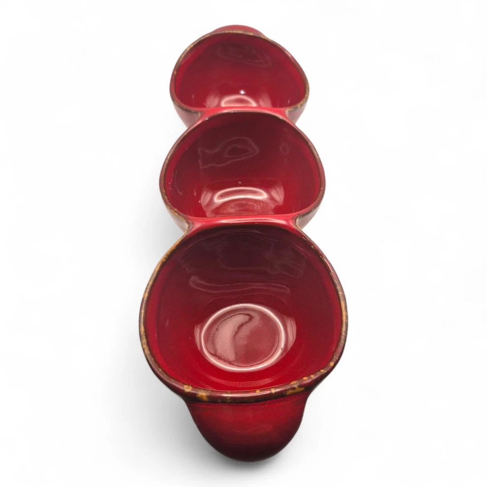 Cuenco para servir Vietri rojo triple sección hecho en Italia gres artesanal  Foto 2 de 4