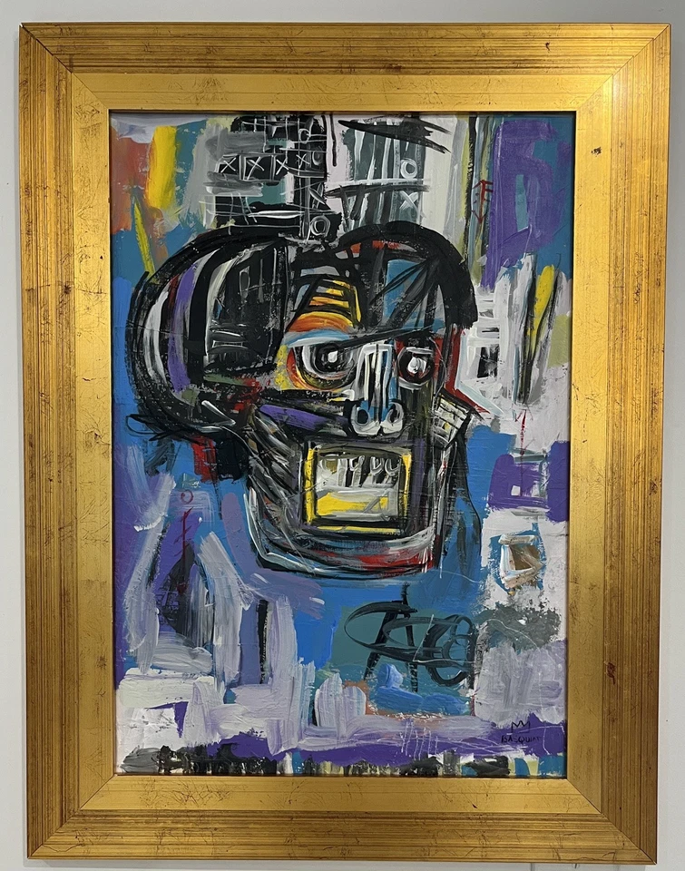 Basquiat 1960-1988 Óleo/Mezclado M Canva Hecho a Mano Enmarcado Estilo de Increíble Arte Foto 3 de 4
