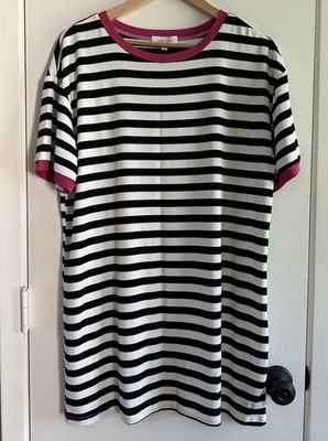 Women s Jess Lea Black White Pink Stripes Soft T-shirt Mini Dress Large