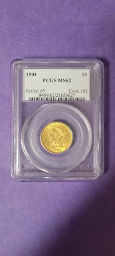 1904 $5 Five Dollar Liberty Head Gold Coin PGCS MS 62