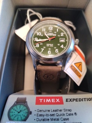 Timex Men's T40051 Expedition Metal Field 37mm Leather Strap Watch w/ Indiglo