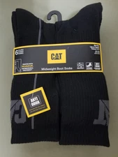 New Mens CAT Caterpillar 6 pair Mid Weight Crew Boot Socks.