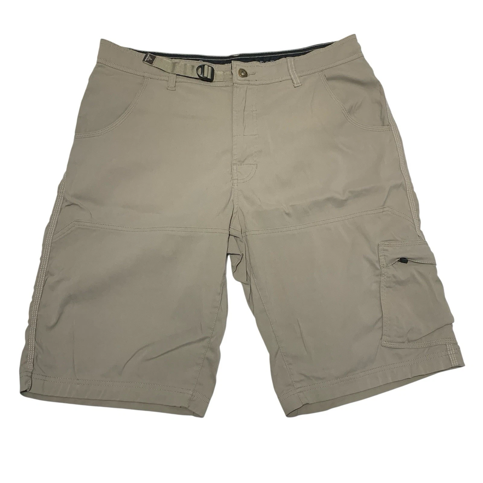 prAna Stretch Zion Cargo Shorts Men's L Khaki Tan Pocket Outdoor Hiking Fishing