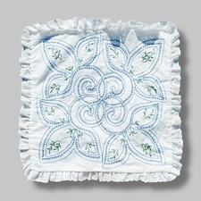 Vintage Blue Hand Embroidered Pillowcase Throw Pillow