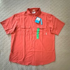 Columbia Men's Omni Shade Short Sleeve Button Down Shirt Dusty Crimson XL UPF 40