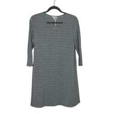 Garnet Hill Tencel Blend Knit Dress Size M Gray Striped 3/4 Sleeve Casual Travel