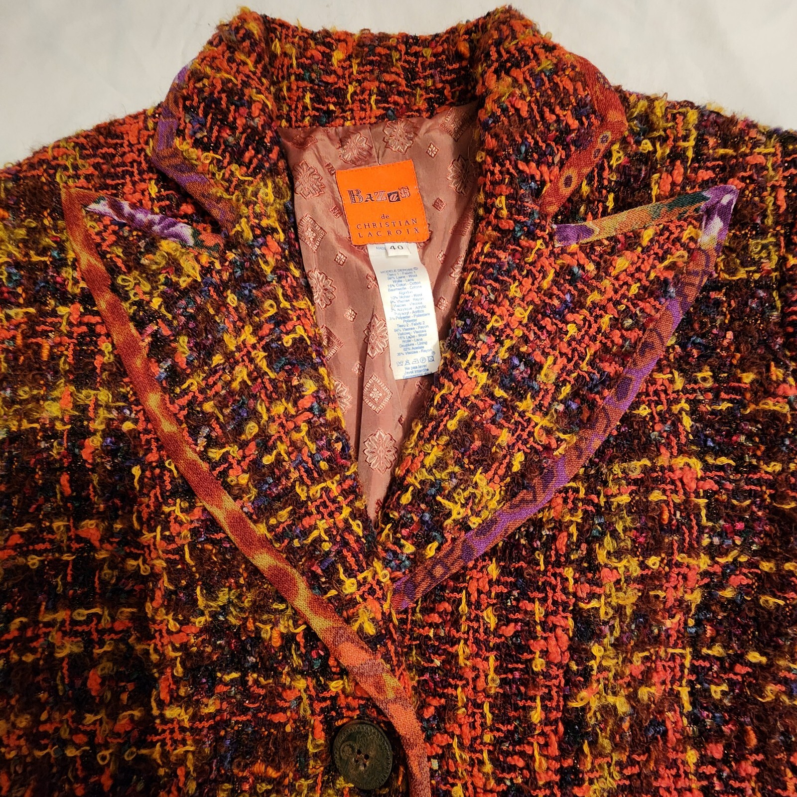 Bazar de Christian Lacroix France Wool blend Tweed Blazer Jacket Size 40