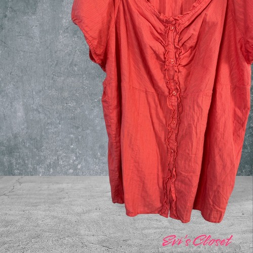 Faded Glory Women's Short Sleeve Blouse Top Button Down Ruffle Sz 3X (22W/24W) - 第 5/10 張圖片