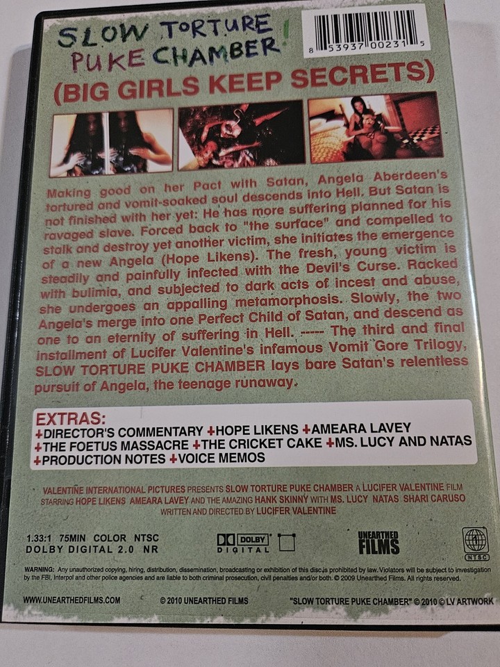 VOMIT GORE TRILOGY SLOW TORTURE PUKE CHAMBER LUCIFER VALENTINE EXTREME