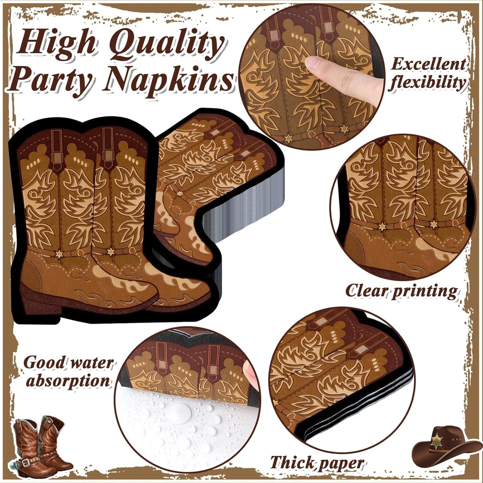 100 Piezas Servilletas para Bota de Vaquero - Servilletas Decorativas para Vaquero Occidental para Baby Shower, Foto 3 de 4