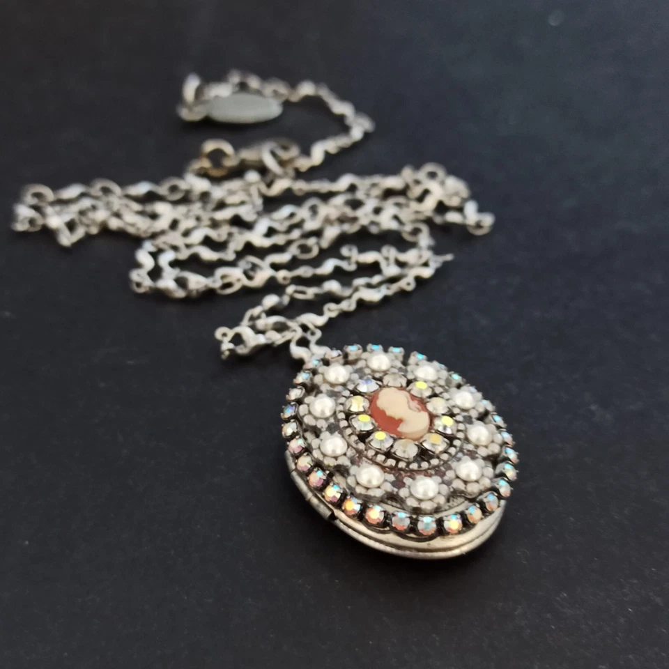 Collar Michal Negrin Plateado Camafeo Aurora Boreal Lariat Regalo Victoriano Foto 2 de 4