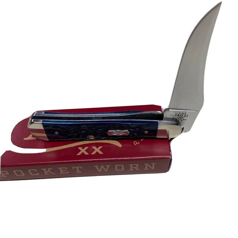 CASE XX #51859 POCKET WORN MEDITERRANEAN BLUE BONE PEACH SEED JIG RUSSLOCK SS 