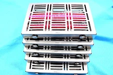 5 GERMAN DENTAL SURGICAL AUTOCLAVE STERILIZATION CASSETTES  FOR 20 INSTMT-PINK