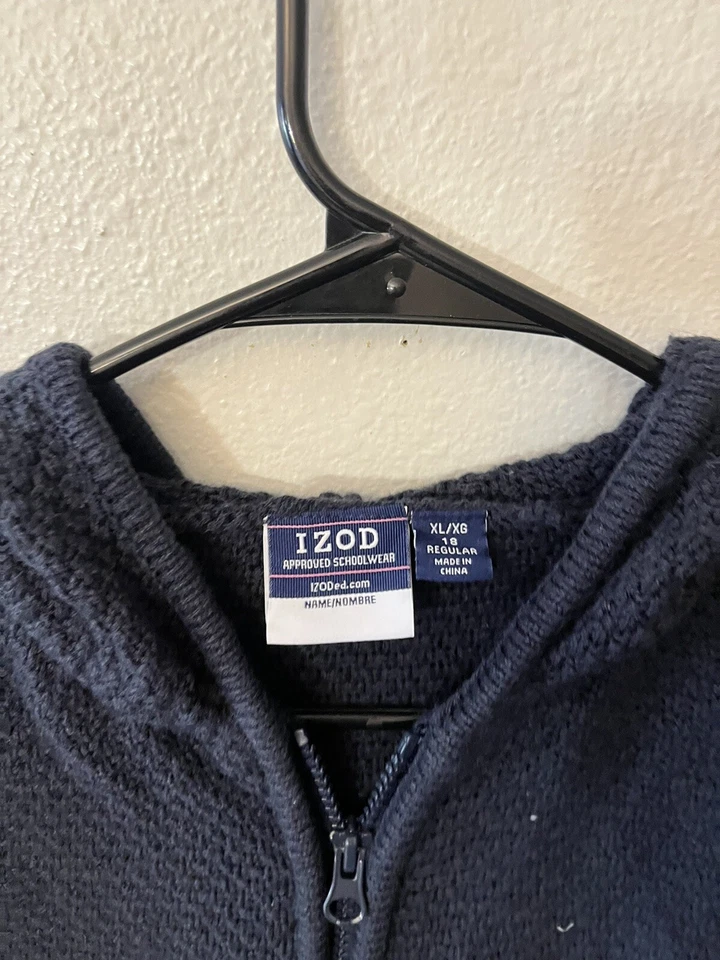 Одобренная для детей школьная одежда дружественная толстовка с капюшоном на молнии IZOD темно-синяя XL 18 - Изображение 3 из 4