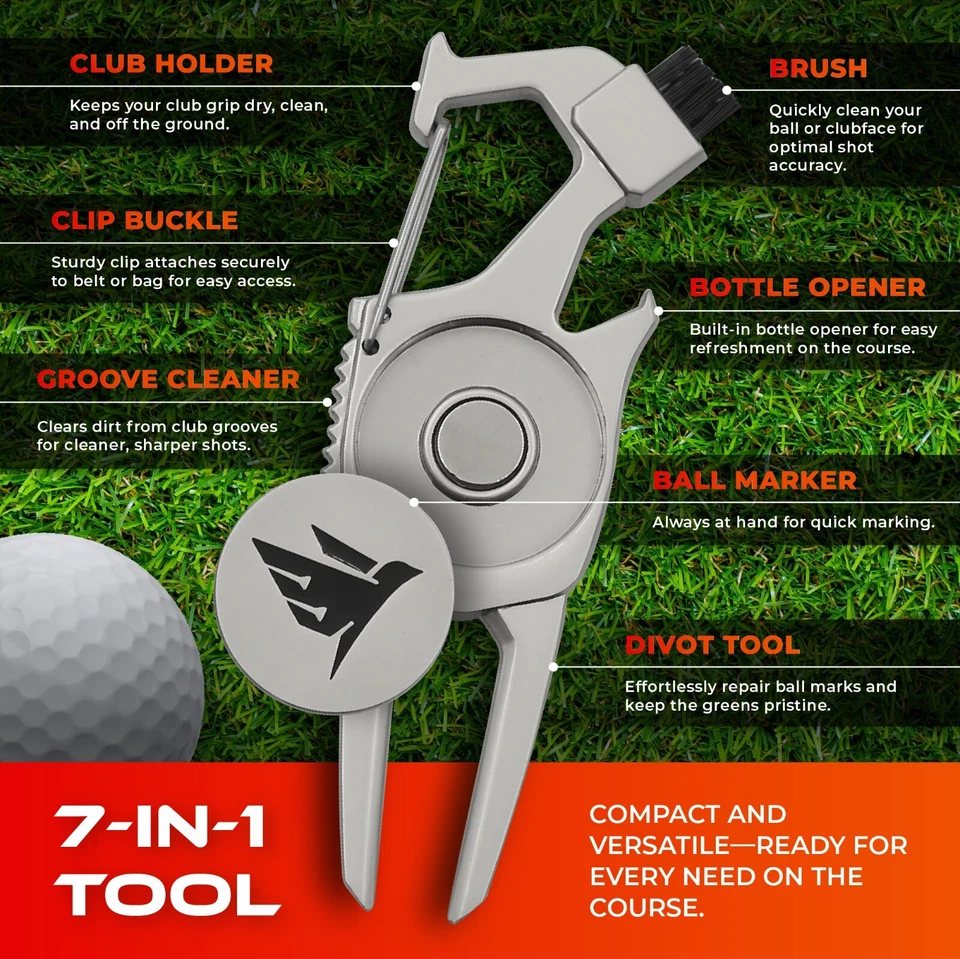 Herramienta de reparación SWIFTEE Golf Divot Pitch Mark 7 en 1 - negro mate Foto 3 de 4