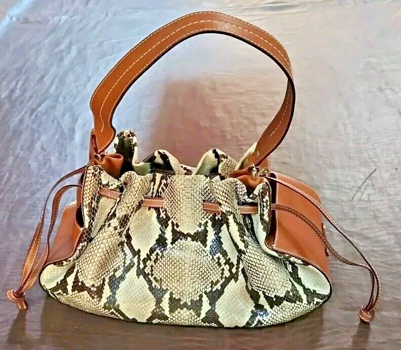 New $289 Kate Spade New York Snakeskin Drawstring Bucket Bag Tan Leather  Purse