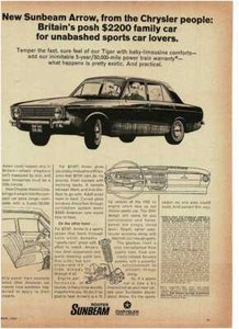 1967 SUNBEAM Arrow 4-door sedan import by Chrysler Vintage Print Ad 