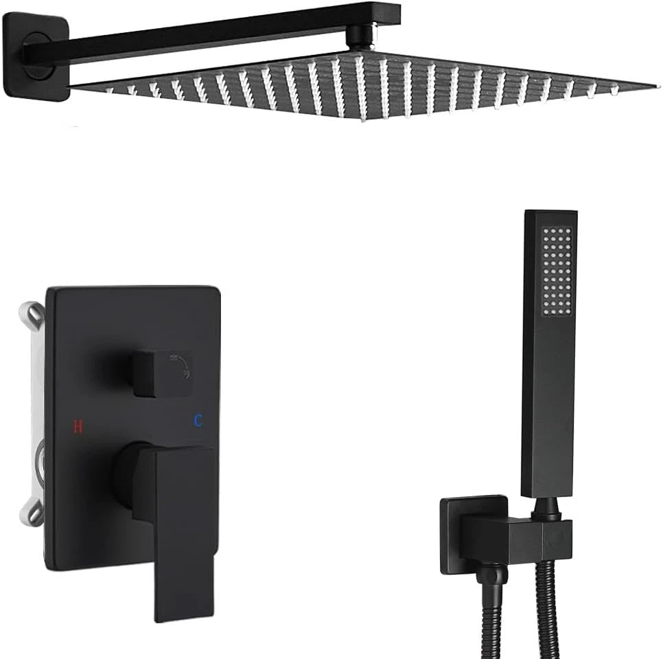 Luxury Matte Black 10" Rain Shower System with Handheld & Valve Included