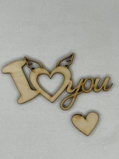 Laser Cut Unfinished I Love You Wording Shape with Insert Wood Craft Cutout