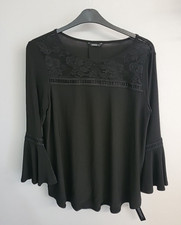 Roman Womens Blouse Size Uk 14 Black Stretch Flare Long Sleeves Formal