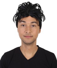 Men Black Short Straight Wig for Cosplay Purple Singer Black Hair Costume HM-084