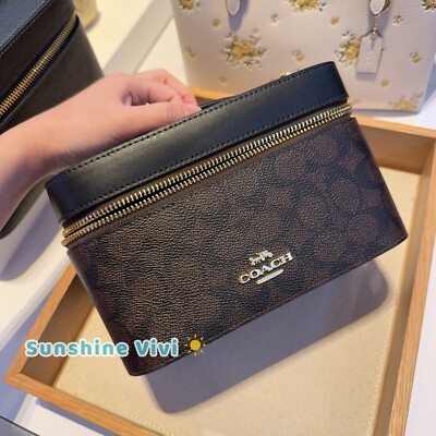 Coach Cosmetic Case In Signature Canvas CW728 Gold/Walnut/Black