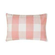 Pink Lumbar Pillow Cover, 12"x16" Cotton Cushion-Peach Pink Plaid Play