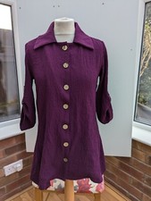 Nina Leonard Pebble Woven Tab Sleeve Tunic Blouse Top Berry New Size Medium QVC 