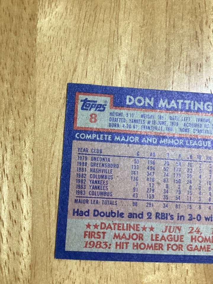 Don Mattingly 1984 Topps RC NM Sharp Corners, Clean Surface Centered