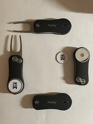 (1) Pitchfix Golf Switchblade Divot Tool Hybrid 2.0 W/Tiger Woods 1'' Golf Marker
