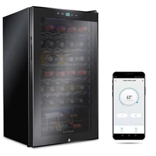 Ivation 34 Bottle Freestanding Wine Fridge, Wine Cooler with Wi-fi App, Black