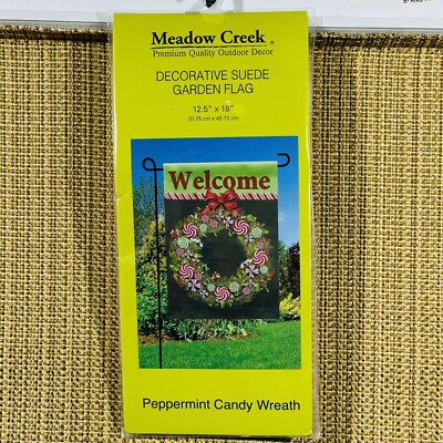 Meadow Creek Welcome Peppermint Wreath Decorative Garden Suede Flag 18x12.5 in.