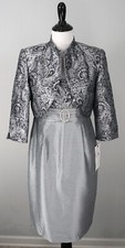New Davids Bridal Silver Gray 2 Pc Mother of the Bride Sequin Jacket Dress Sz 8