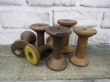 Lot of 6 Antique Vintage 3" Plain Wooden Industrial Textile Bobbins Spools