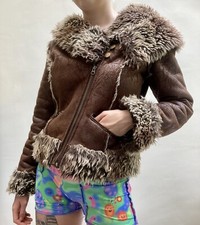 Love Label Soft Brown Faux Leather Short Hooded Jacket With Faux Fur Lining Uk 8