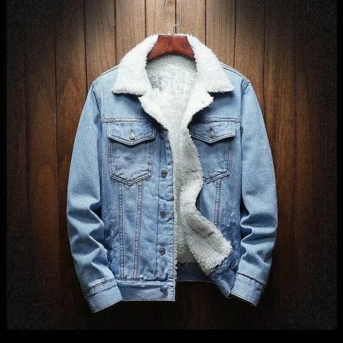 Men's Winter Casual Denim Jacket Fleece Lining Thickened Sheep Velvet Top - Picture 9 of 30