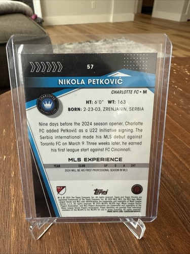 2024 Topps Chrome MLS NIKOLA PETKOVIC RC PRISM REFRACTOR CHARLOTTE FC #57 - Picture 2 of 2