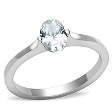 Silver oval solitaire ring simulated diamond stainless steel no tarnish