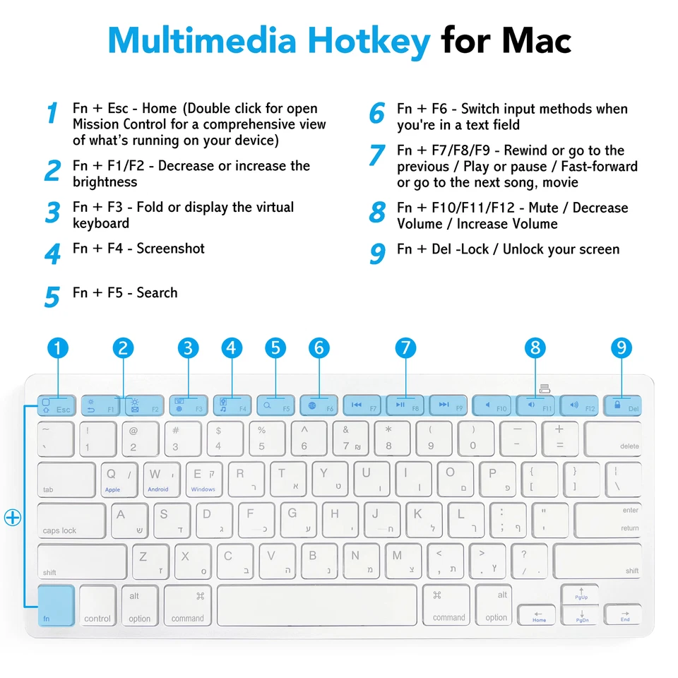 Hebrew Language Ultra-Thin Wireless Silent Keyboard 78-key Layout for PC& Tablet - Image 3 of 4