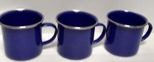 Blue White Enamel Speckled Camping Coffee Cups Silver Rim Metal Mugs 12 oz 3 pcs